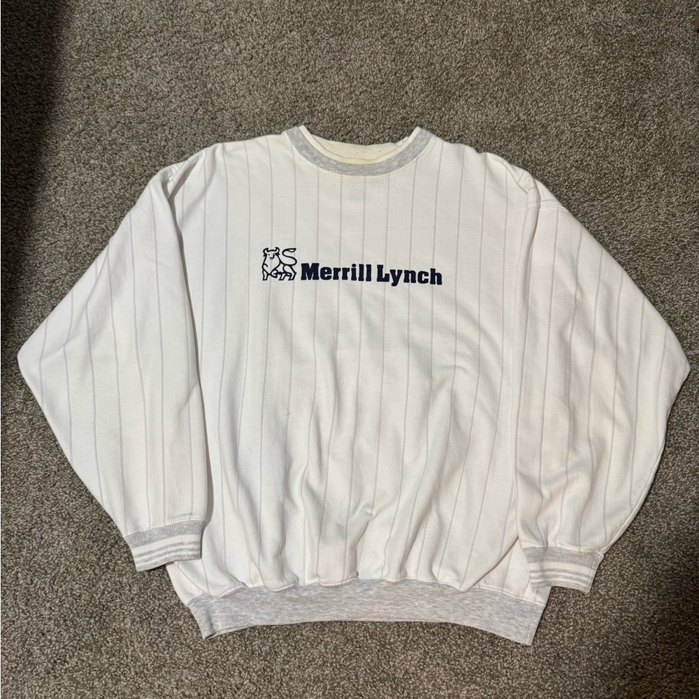 Vintage Merrill Lynch Crewneck Sweatshirt Heavyweight Men's Sz XL striped preppy